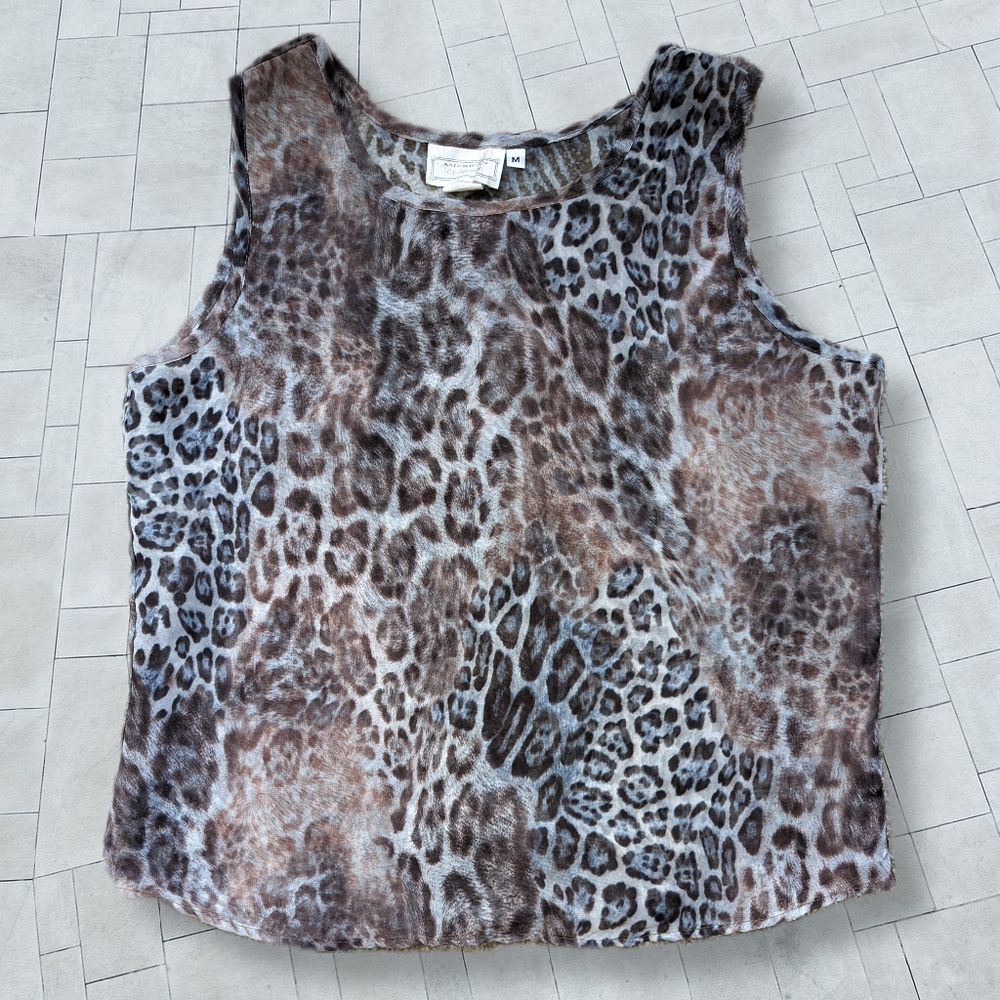 Sheer American Opalescence Animal Print Chiffon Tank Top in Blue Gray Hue sz M